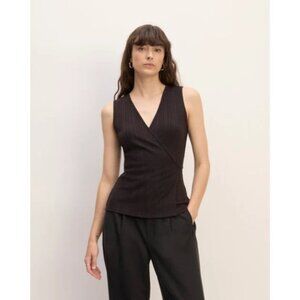 Everlane The Rib True Wrap Top Womens Size M Capsule Minimalist Timeless Black
